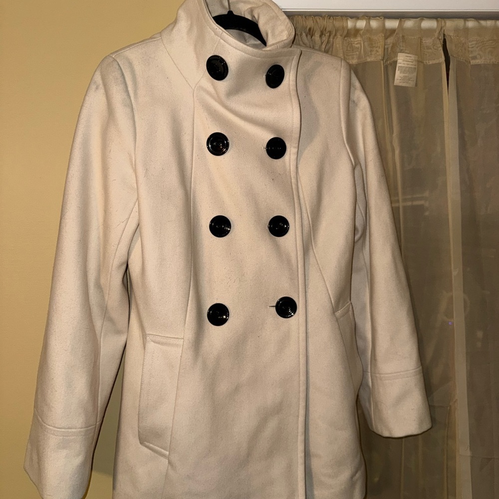 Calvin Klein Cream Double-Breasted Pea Coat